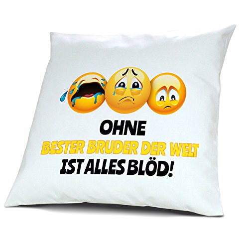 digital print Kopfkissen mit Namen Bester Bruder der Welt - Motiv Ohne Bester Bruder der Welt ist Alles Blöd!, 40 cm, 100% Baumwolle, Kuschelkissen, Liebeskissen, Namenskissen, Geschenkidee von digital print