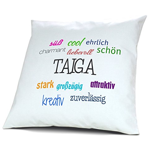 digital print Kopfkissen mit Namen Taiga - Motiv Positive Eigenschaften, 40 cm, 100% Baumwolle, Kuschelkissen, Liebeskissen, Namenskissen, Geschenkidee, Deko digital print Kopfkissen mit Namen Taiga - Motiv Positive Eigenschaften, 40 cm, 100% Baumwolle, Kuschelkissen, Liebeskissen, Namenskissen, Geschenkidee, Deko von digital print