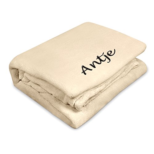 digital print Kuscheldecke mit Namen Antje Bestickt - Farbe Wollweiß - personalisierte Decke, Wolldecke von digital print