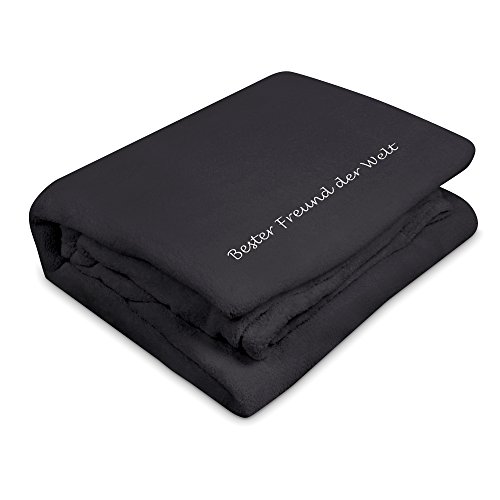 digital print Kuscheldecke mit Namen Bester Freund der Welt Bestickt - Farbe Anthrazit - personalisierte Decke, Wolldecke von digital print