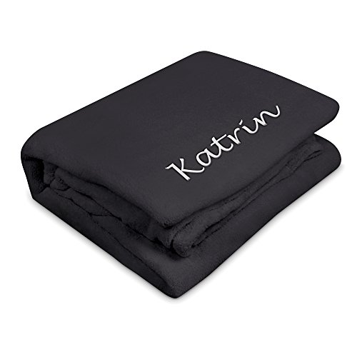 digital print Kuscheldecke mit Namen Katrin Bestickt - Farbe Anthrazit - personalisierte Decke, Wolldecke von digital print