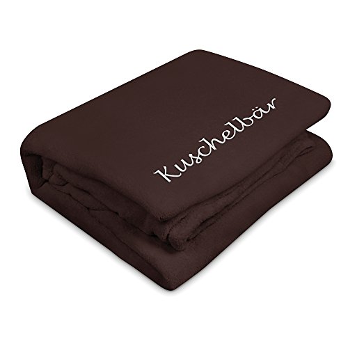 digital print Kuscheldecke mit Namen Kuschelbär Bestickt - Farbe Braun - personalisierte Decke, Wolldecke von digital print