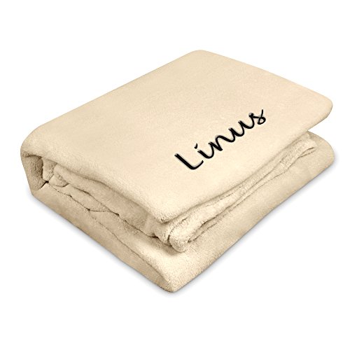 digital print Kuscheldecke mit Namen Linus Bestickt - Farbe Wollweiß - personalisierte Decke, Wolldecke von digital print