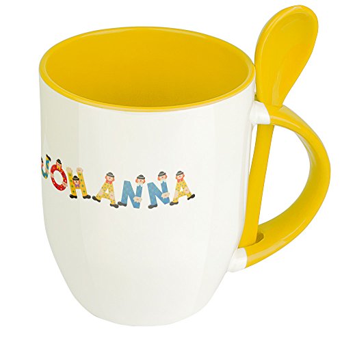 digital print Namenstasse Johanna - Löffel-Tasse mit Namens-Motiv Holzbuchstaben - Becher, Kaffeetasse, Kaffeebecher, Mug - Gelb von digital print