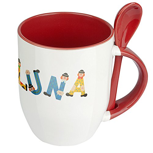 digital print Namenstasse Luna - Löffel-Tasse mit Namens-Motiv Holzbuchstaben - Becher, Kaffeetasse, Kaffeebecher, Mug - Rot von digital print