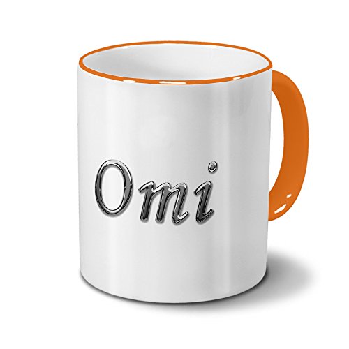digital print Namenstasse Omi - Tasse mit Namens-Motiv Chrom-Schriftzug - Becher, Kaffeetasse, Kaffeebecher, Mug - Orange von digital print