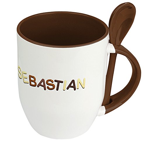 digital print Namenstasse Sebastian - Löffel-Tasse mit Namens-Motiv Schokoladenbuchstaben - Becher, Kaffeetasse, Kaffeebecher, Mug - Braun von digital print