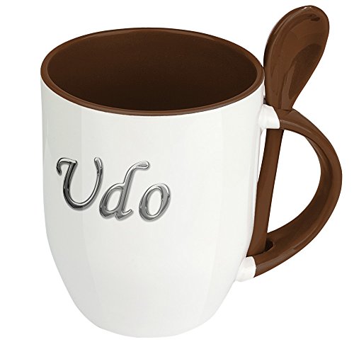 digital print Namenstasse UDO - Löffel-Tasse mit Namens-Motiv Chrom-Schriftzug - Becher, Kaffeetasse, Kaffeebecher, Mug - Braun von digital print