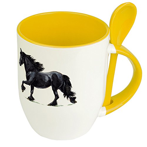 digital print Pferdetasse Friese - Löffel-Tasse mit Pferdebild Friese - Becher, Kaffeetasse, Kaffeebecher, Mug - Gelb von digital print