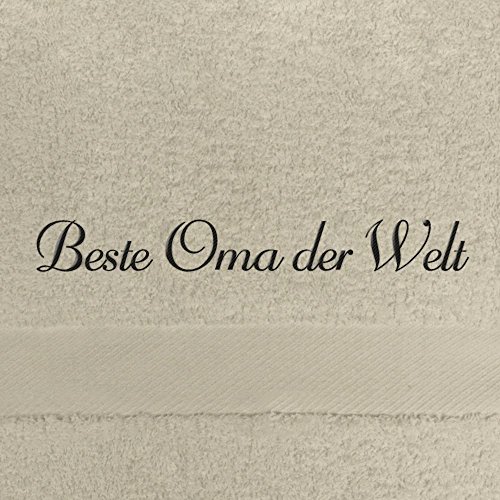 digital print Saunahandtuch mit Namen Beste Oma der Welt Bestickt, 100x180 cm, beige, extra Flauschige 550 g/qm Baumwolle (100%), Badetuch mit Namen besticken, Saunatuch mit Bestickung von digital print