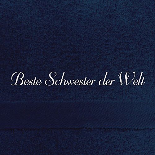 digital print Saunahandtuch mit Namen Beste Schwester der Welt Bestickt, 100x180 cm, dunkelblau, extra Flauschige 550 g/qm Baumwolle (100%), Badetuch mit Namen besticken, Saunatuch mit Bestickung von digital print