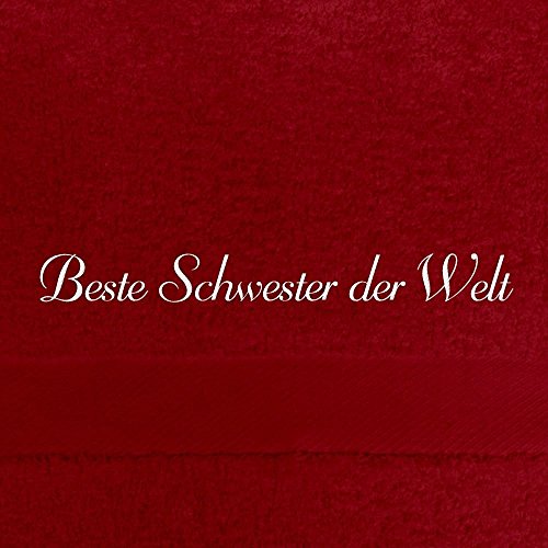 digital print Saunahandtuch mit Namen Beste Schwester der Welt Bestickt, 100x180 cm, rot, extra Flauschige 550 g/qm Baumwolle (100%), Badetuch mit Namen besticken, Saunatuch mit Bestickung von digital print