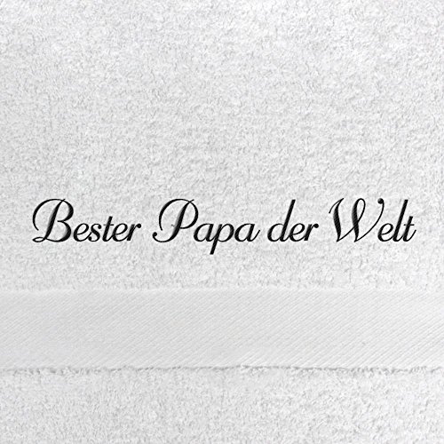 digital print Saunahandtuch mit Namen Bester Papa der Welt Bestickt, 100x180 cm, weiß, extra Flauschige 550 g/qm Baumwolle (100%), Badetuch mit Namen besticken, Saunatuch mit Bestickung von digital print