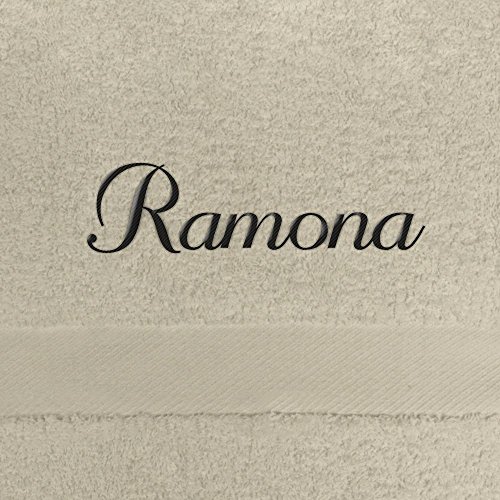 digital print Saunahandtuch mit Namen Ramona Bestickt, 100x180 cm, beige, extra Flauschige 550 g/qm Baumwolle (100%), Badetuch mit Namen besticken, Saunatuch mit Bestickung von digital print