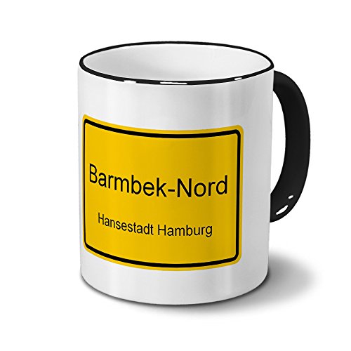 digital print Städtetasse Barmbek-Nord - Hansestadt Hamburg - Design Ortsschild - Stadt-Tasse, City-Mug, Becher Schwarz von digital print