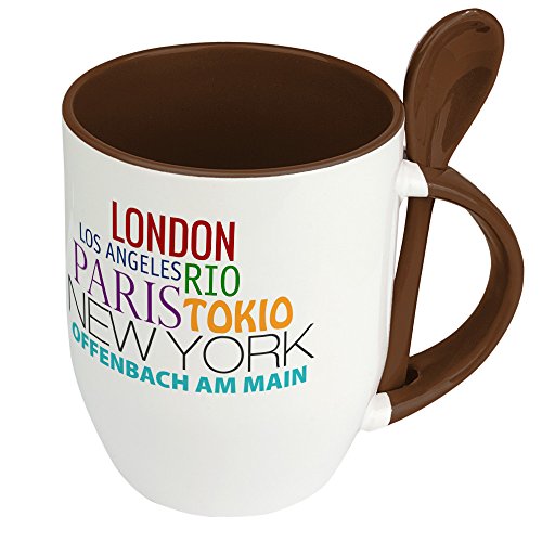 digital print Städtetasse Offenbach am Main - Löffel-Tasse mit Motiv Famous Cities in The World - Becher, Kaffeetasse, Kaffeebecher, Mug - Braun von digital print