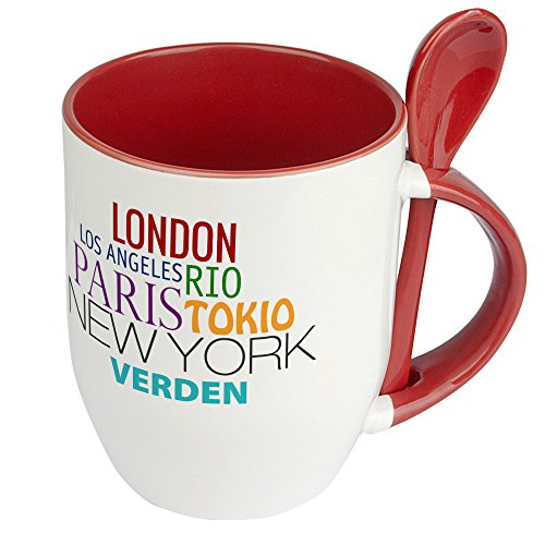 digital print Städtetasse Verden - Löffel-Tasse mit Motiv Famous Cities in The World - Becher, Kaffeetasse, Kaffeebecher, Mug - Rot von digital print