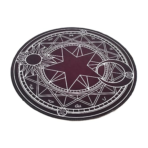 dijiusidy Runder Teppich mit weicher Textur, schnell trocknende Bodenmatte für Cartoon Zimmer, rutschfeste Unterseite, runder Polyester Teppich, Sakura Magic, Weiße Linie beginnt, 60cm von dijiusidy
