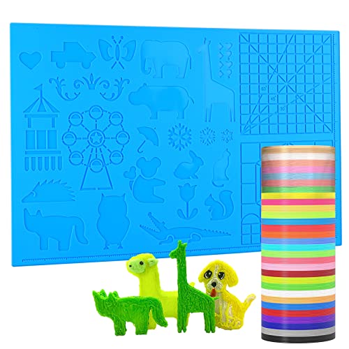 Dikale 3D Drucker Stift Zeichenwerkzeuge Silikonmatte Blau Groß mit 1.75mm PLA Filament Set 30 Farben, jede Farbe 3M, 3D Stift Zeichenwerkzeug Zubehör, 3D Stift nicht enthalten von dikale