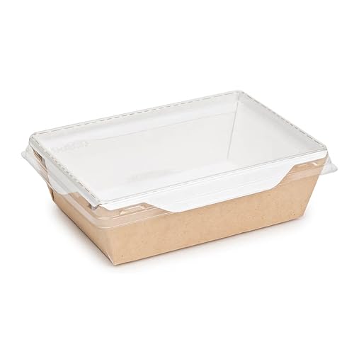 dinese - 25x Premium Einweg Sushi-Schale mit Deckel 800ml - To Go Verpackung/Box aus Kraftpapier - Sushibehälter für Take Away Reis- und Nudelgerichte & Desserts - Kraftkarton Behälter braun/weiß von dinese