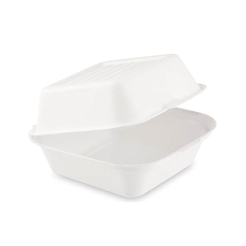 dinese - 300x Premium Einweg Burgerbox mit Klappdeckel aus Bagasse (Zuckerrohr) - Hamburgerbox Bagassenbox ideal für Take-Away - To Go Lunchbox für Burger & Fingerfood (162x152x80mm) von dinese