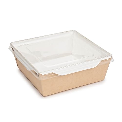 dinese - 50x Premium Einweg Sushiverpackung mit Deckel 1200ml To Go Verpackung/Box aus Kraftpapier - Sushibehälter für Take Away Reis- und Nudelgerichte & Desserts - Kraftkarton Schale braun/weiß von dinese
