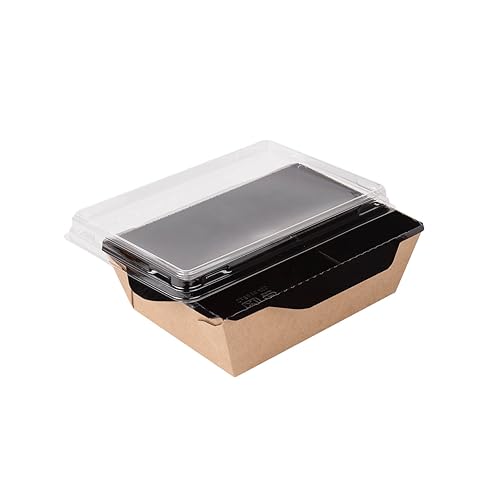 dinese - 50x Premium Einweg Sushiverpackung mit Deckel 450ml - To Go Verpackung/Box aus Kraftpapier - Sushibehälter für Take Away Reis- und Nudelgerichte, Desserts - Kraftkarton Schale braun/schwarz von dinese