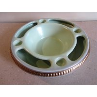 Grüner Keramikteller Kerzenteller Vintage Tischdeko Blumen 22 cm Durchmesser Kerzenhalter Antik Goldrand von dingedong