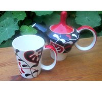 Kaffeeset Teeset Kanne Und Becher Chacult Handpainted Stapelbar von dingedong