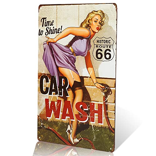 dingleiever-Vintage Blechschild für Garage Retro-Dekor Metall Piniup Girl Plaque Full Service Car Wash von dingleiever
