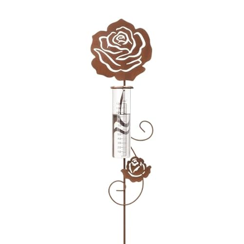 dio only for you Gartenstecker Rose mit Regenmesser braun 105 cm Metallstecker Gartenstecker Blumenstecker Rosenstecker von dio only for you