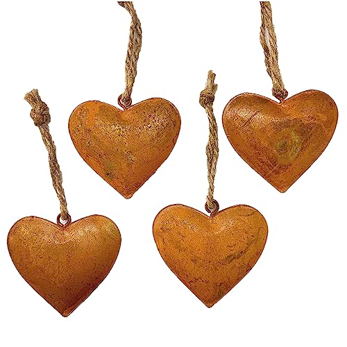 dio only for you Metall Herz in Rostoptik mit Kordel, Set 4X, ca. 5,5 cm, Herzanhänger Rostdeko Rost Hochzeit von dio only for you