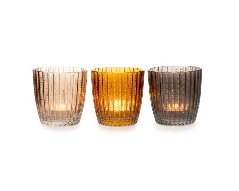 dio Teelichthalter 3x Glas Teelichthalter 8,5x9cm Herbst Perlmusterung (3 St) von dio
