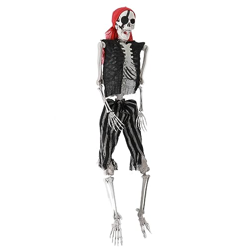 Halloween 165CM lebensgroßes Piratenskelett, realistisches Halloween Riesenskelett, Riesiges Piratenskelett mit beweglichen Gelenken, Feiertagsdekorationen für drinnen und draußen (165CM) von diowewea