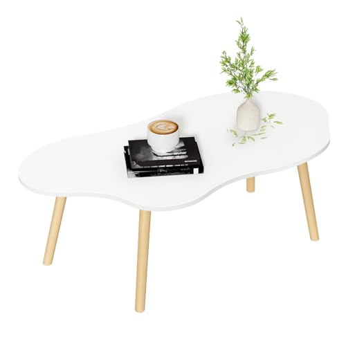 diowewea Kleiner Couchtisch (weiß), moderner Teetisch aus der Mitte des Jahrhunderts, minimalistischer Wohnzimmer-Couchtisch mit Wolkenform Weiß 120cm von diowewea