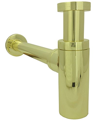 Flaschensiphon Waschbecken Gold felxibel Geruchsverschluss Siphon aus Messing im Landhaus Design von dirks-traumbad