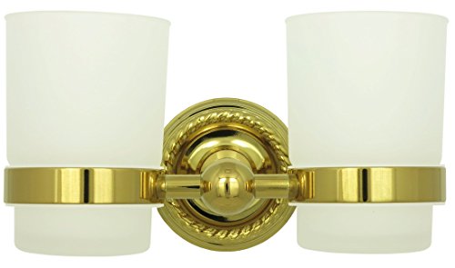 Zahnputzbecherhalter doppelt Gold Zahnputzbecher Glas mit Halterung Retro Zahnputzglas für Zahnbürste Milchglas Zahnbürstenhalter im Landhausstil toothbrush holder von dirks-traumbad