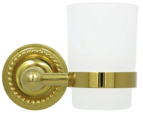 Zahnputzbecher Glas mit Halterung Zahnbürstenhalter Gold Zahnputzglas für Zahnbürste Milchglas Retro Halter im Landhausstil Toothbrush Holder von dirks-traumbad