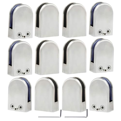 (Verbesserte Version) 12 x Edelstahl Glasklemme 304 Stainless Steel Klemmhalter Glasklemmhalter Glashalter Gelände Flach Anschluss Glass Clip Größe L für 10-12 mm Glas von Discoball von discoball