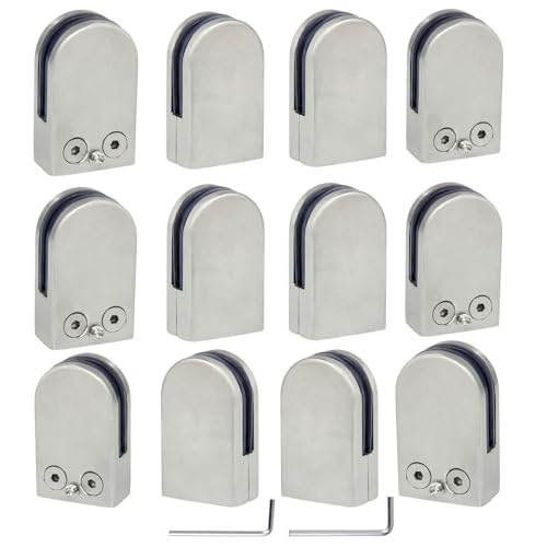 (Verbesserte Version) 12 x Edelstahl Glasklemme 304 Stainless Steel Klemmhalter Glasklemmhalter Glashalter Gelände Flach Anschluss Glass Clip Größe S für 6-8 mm Glas von Discoball von discoball