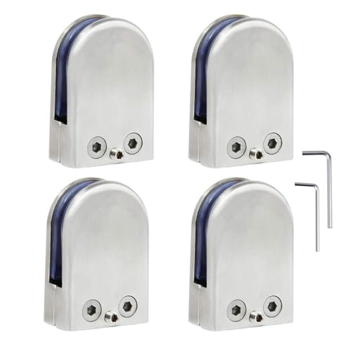 (Verbesserte Version) 4 x Edelstahl Stainless Steel 304 Klemmhalter Glasklemme Glasklemmhalter Glashalter Gelände Flach Anschluss Glass Clip Größe L10-12mm von Discoball® von discoball