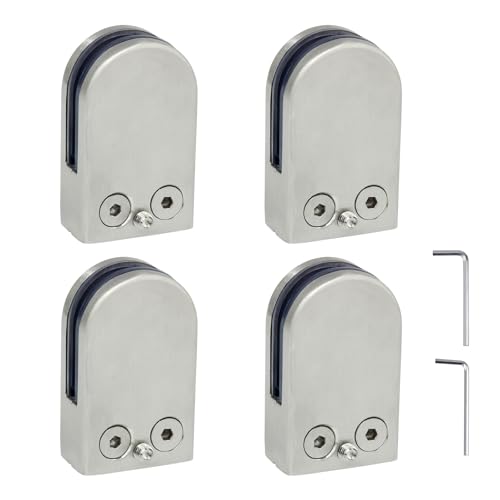 (Verbesserte Version) 4 x Edelstahl Stainless Steel 304 Klemmhalter Glasklemme Glasklemmhalter Glashalter Gelände Flach Anschluss Glass Clip Größe S 6-8mm von Discoball® von discoball