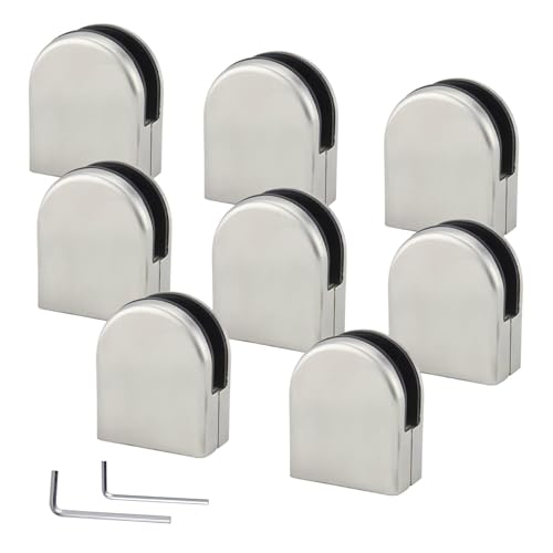(Verbesserte Version) 8 x Edelstahl Stainless Steel 304 Klemmhalter Glasklemme Glasklemmhalter Glashalter Gelände Flach Anschluss Glass Clip Größe M 8-10mm von Discoball® von discoball