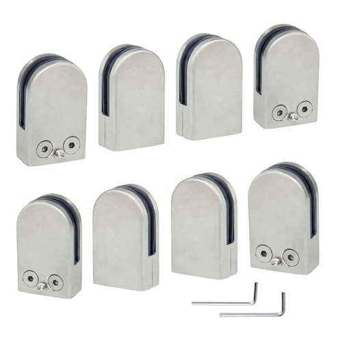 (Verbesserte Version) 8 x Edelstahl Stainless Steel 304 Klemmhalter Glasklemme Glasklemmhalter Glashalter Gelände Flach Anschluss Glass Clip Größe S 6-8mm von Discoball® von discoball