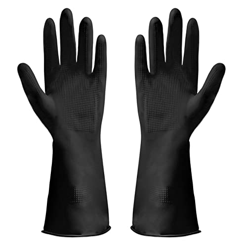 6 Stück (3 Paar) dicke Gummihandschuhe, rutschfest, federnd, wiederverwendbare Reinigungshandschuhe, ohne stechenden Geruch, Länge 31 cm (schwarz, groß) von discoball