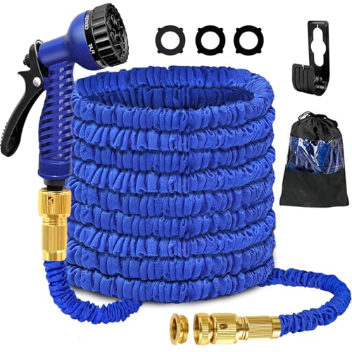Flexibler, erweiterbarer Gartenschlauch, 30 m, mit Sprühdüse mit 7 Funktionen, 3 x langlebiger, dehnbarer Wasserschlauch mit 1,9 cm (3/4 Zoll), 1,27 cm (3/4 Zoll), 1,27 cm (3/4 Zoll), 1,27 cm (3/4 von discoball
