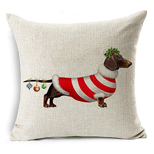 display08 Weihnachten Hund Weihnachtsmann Rentier Kissenbezug Werfen Kissen Fall Home Sofa Dekore, Leinen, #1 Dachshund Christmas, #1 Dachshund Christmas von display08