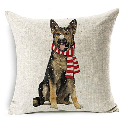 display08 Weihnachten Hund Weihnachtsmann Rentier Kissenbezug Werfen Kissen Fall Home Sofa Dekore, Leinen, #13 Winter German Shepherd Dog, #13 Winter German Shepherd Dog von display08