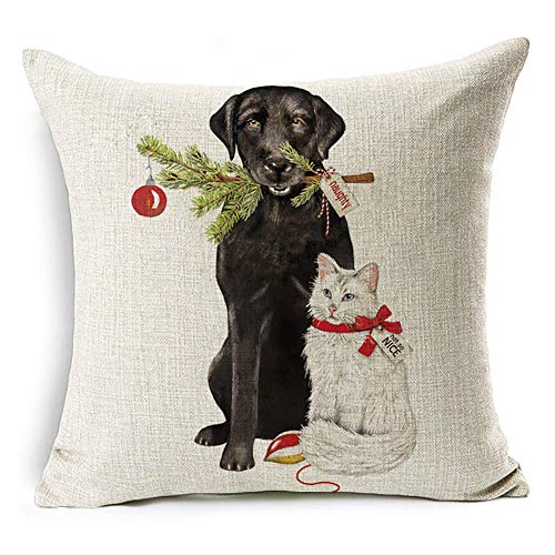 display08 Weihnachten Hund Weihnachtsmann Rentier Kissenbezug Werfen Kissen Fall Home Sofa Dekore, Leinen, #15 Black Lab and White Kitty, #15 Black Lab and White Kitty von display08