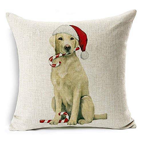 display08, weihnachtliche Kissenhülle mit Weihnachtsmann, Rentier, und Hund, Sofakissenhülle zur Heimdeko, Leinen, #16 Labrador Retriever, #16 Labrador Retriever von display08